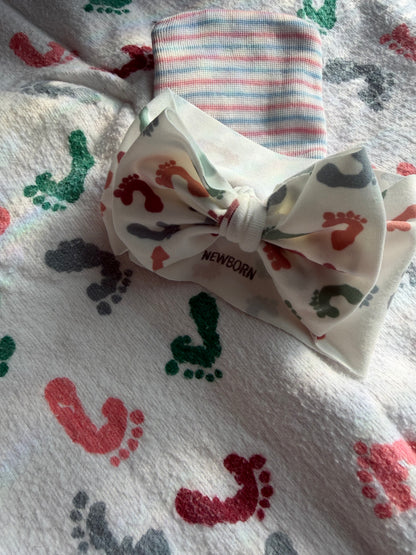 Hospital Blanket Footprints Hair Bows